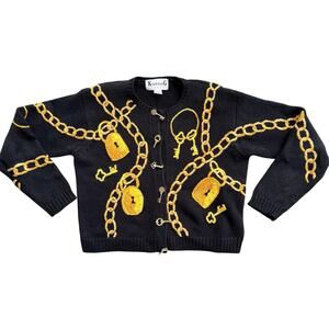 Vtg 1990s embroidered "Lock&Key" Cardigan Small